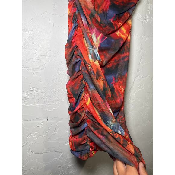 NWT Prettylittlething multin sheer lined‎ ruched bodycon dress womens 6 festival - Picture 6 of 9